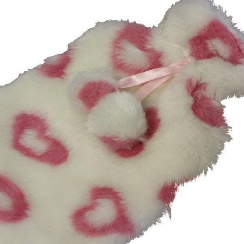 Hot Water Bottle 2L Fake Fur Cover with Pink Hearts