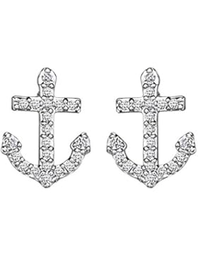 Neoglory Jewellery 925 Silber Ohrstecker Anker Kreuz mit AAA Zirkonia weiß klein Damen Mädchen Alltag