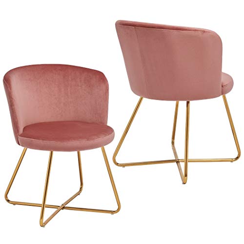 Duhome 2er Set Esszimmerstuhl aus Stoff Samt Rosa Pink Polsterstuhl