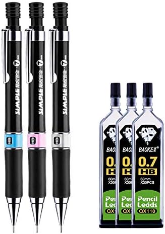 Mechanical Pencil Set,Suithink 3 Pieces 0.7 mm Mechanical Pencils with 90pcs HB Lead Refills for Writing, Drawing, Signature