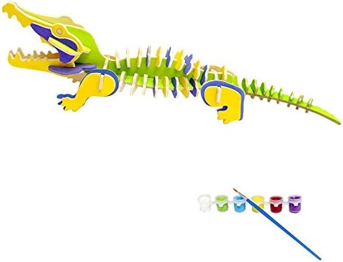 Agooding Wood 3D Animal Puzzles Crocodile 3D Woodcraft Kit Assemble Paint DIY 3D Puzzle Toys for Kids Adults the Best Birthday Gift