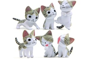 Kimkoala Lot de 6 petits chats miniatures pour jardin féerique Chi Cat pour décoration d'extérieur (gris)