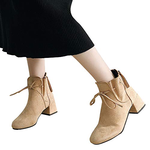 Preisvergleich Produktbild TianWlio Stiefel Frauen Herbst Winter Schuhe Stiefeletten Boots Zurück Reißverschluss Wildleder Schuhe Stiefeletten Bow Mode High Heel Stiefel Khaki 36