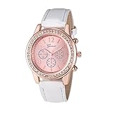 Winwintom Armbanduhr mit Lederarmband für Frauen, Quarzuhr, analog, Weiß