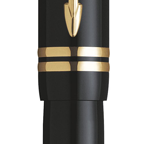 Parker S0690430 Duofold Fountain Pen, Medium Nib - Black International with Gold-Plated Trim