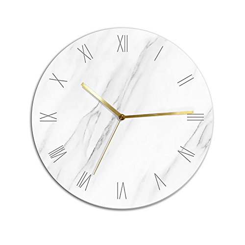 Gkingift Nordic Wanduhr Kreative Minimalistische Runde Wanduhr Moderne Quarzuhr Marmor Stumm Wanduhr Für Wohnzimmer Schlafzimmer Café, H29cm (Design : Roman Numerals)