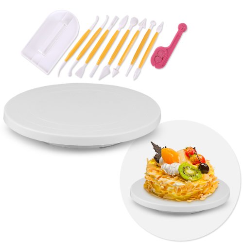 11PCS in 4, Zuckerguss und Zuckerkunst Dekorieren Drehbare Tortenplatte zum Verzieren von Torten glatter Schneiden &Cutter Tool Kit - 2