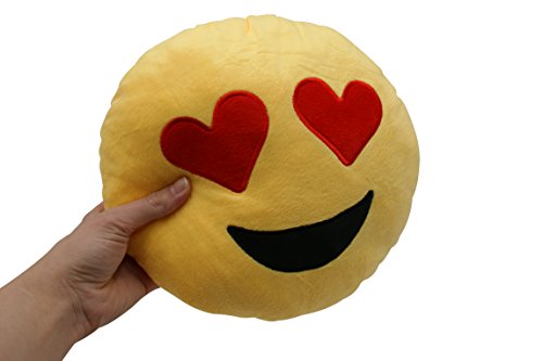 ocona© Emoticon Dekokissen „Emoji verliebt/in love“ Lach Smiley whatsapp Stuhlkissen Sitzkissen Plüsch Polster rund, Durchmesser 25 cm, gelb - 5