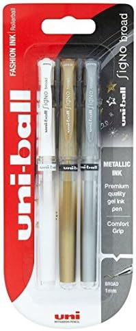 Uniball Impact Metallics White Gold Silver 3 Pack