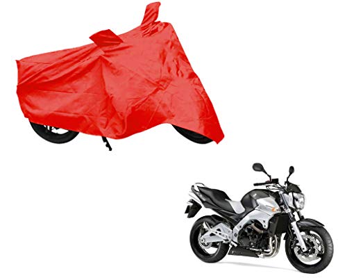 Auto Pearl Red Matty Bike Body Cover with Mirror Pockets Buckle Belt Compatible with - Suzuki Inazuma