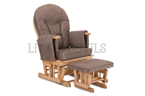 BEECH WOOD - MOCHA COLOUR SUPREMO BAMBINO FABRIC NURSING GLIDER / ROCKER / MATERNITY / FEEDING / GLIDER CHAIR (With Locking Mechanism & Free Matching Footstool)