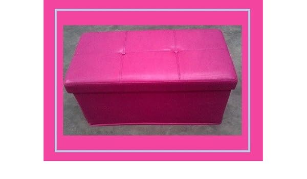Hot Pink Faux Leather Bench Ottoman Folding Blanket Toy Storage Box Amazon Co Uk Kitchen Home