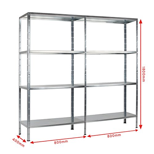 Regal Steckregal 2er Set verzinkt Metall 180x160x40cm Regalsystem Steckregalsystem 8 Metall-Böden Traglast 520kg einfache Montage durch Stecksystem kein Verschrauben Schulte - 2