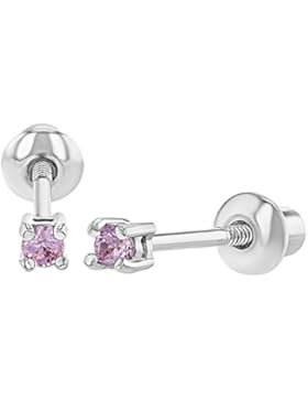 In Season Jewelry Baby - Schraubverschluss Ohrringe Krappe Set Rhodiniert Rund Rosa Kristall Extra Klein 2mm