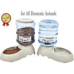 YGJT Distributeur de Nourriture/Eau Fontaine Automatique-3.75Lx 2 Pièces- Alimentation pour Chien/Chat/Croquettes Accesoires Gamelle Animaux Domestiques (Pas Besoin de Batterie)