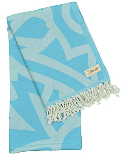 DESIGNER KOLLEKTION – Bersuse GOTS-Zertifiziert 100% Bio Baumwolle – Flamenco Türkisches Handtuch Peshtemal – Badestrand Fouta Pestemal – 95X175 cm, Aqua Blau - 3