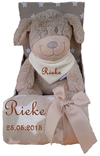 Baby Kinder Set 3 teilig Babydecke mit Namen bestickt Teddy Halstuch Taufe Geburt - 6