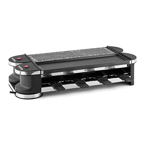 Klarstein Tenderloin 50/50 Raclette Tischgrill (1200 Watt, 8 Personen, 360°-Basis, Grillplatte, heißer Stein) schwarz-silber - 2