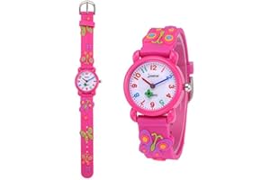 FANMURAN Bambini Orologi Farfalla Analogici per Ragazze, Sport Impermeabile Carino Giocattolo Del Cartone Animato 3D Orologio, Bambini Ragazze Insegnamento Orologi Da Polso Regalo Bambino, Rosa,