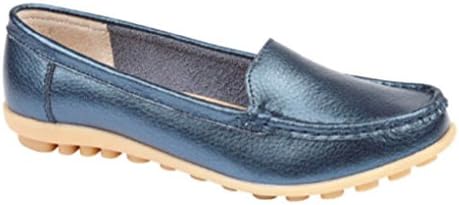 Womens Ladies Luxury Leather Loafers in White, Gold or Rose Gold Size 3-4-5-6-7-8 (5 UK, Peacock Blue)