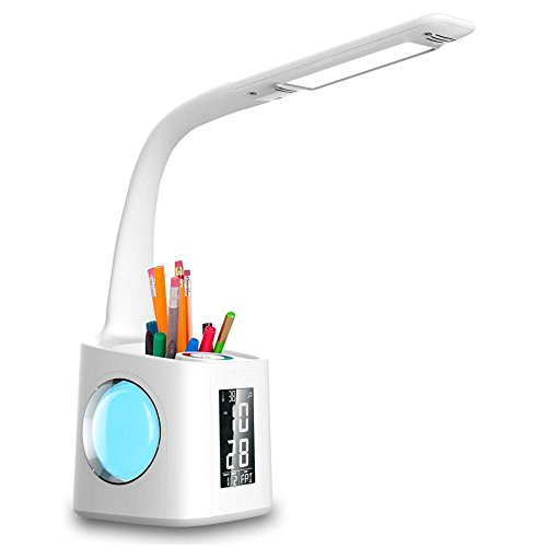 Preisvergleich Produktbild LED Schreibtischlampe, Studie führte Schreibtischlampe mit USB Ladeanschluss und Bildschirm Kalender Farbe Nachtlicht, Kinder dimmbare LED-Tischlampe mit Stifthalter Wecker, Leselampe für Schüler