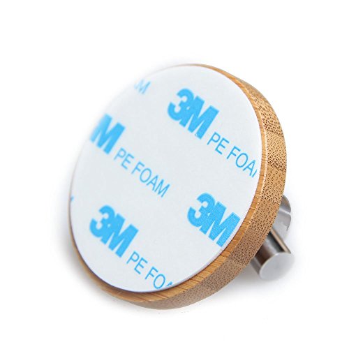 Acxeon 4 Stück Adhesive Haken mit 3M Haftmittel bis zu 3 Kg Tragkraft, aus SUS304 Edelstahl und Bambus für Badezimmer Handtuchhaken, Wandhaken Kleiderbügel für Home Küche Mäntel Hüte Schlüssel (4 Stück) - 4