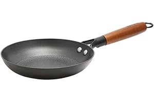lätt Home Poêle à Frire en Fonte Naturelle 28cm Sans PFOA et Sans PTFE, Manche Amovible en Bois d'Acacia, Antiadhésive, Poêle Induction Pour l'extérieur et l'intérieur, Gaz Cuisinière Electrique Four