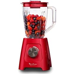 Moulinex LM420510 Blender Mixeur Électrique Blendforce Capacité 2L Smoothie Soupe Fruits Légumes Glace Pilée 600W Rouge