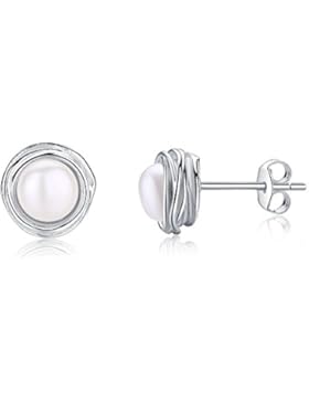 EVERU 925 SterlingSilber Blume Ohrstecker Damen mit Süßwasser Perlen - einfaches Design, Hypoallergen