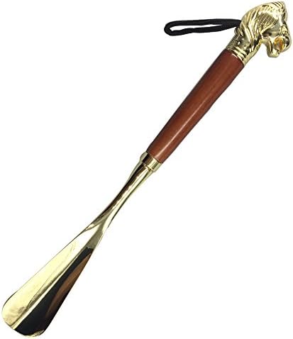 Shopyogas Longhandled Mahogany and Brass Lion's Head Golden Shoe horn 60cm
