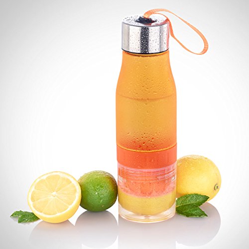 Rosenstein & Söhne Trinkflasche, Zitruspresse & Kräuterwasser-Bereiter, BPA-frei, orange - 7