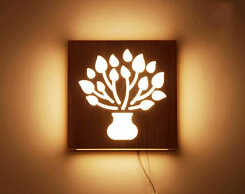 Fzw hyl Bedside Lamp Wall Bedroom Aisle Living Room Simple Solid Wood Glass LED Lamp Creative Wall Lamp (Color : Vase pattern, Size : 20*20*7cm)