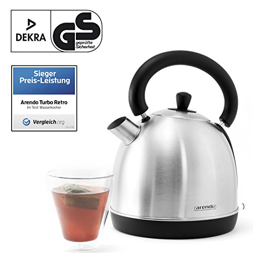 Arendo – 3000 Watt Retro Edelstahl Wasserkocher / Teekessel / im Retro-Design (Teekessel-Form) | integrierter Kalkfilter rausnehmbar | Füllmenge maximal 1,8 Liter (leicht ablesbar) | automatische Abschaltung | integrierter leicht zu reinigender Kalkfilter | silber - 5