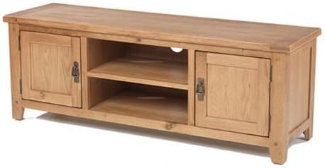 Aylesbury Rustic Solid Oak Large Widescreen Tv LCD Plasma Cabinet Stand Unit, Natural Oak, H 48 x W 135 x D 40 cm