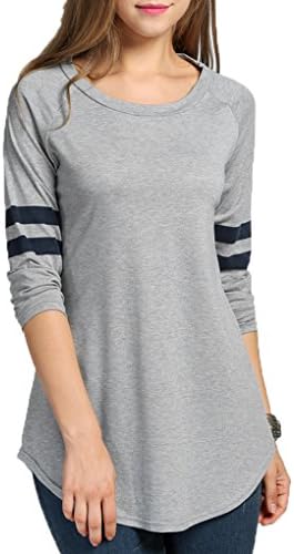 Nilover Womens Long Sleeve Tops O-Neck Baseball Irregular Hem Autumn Winter Long Blouse (XL, Gray)