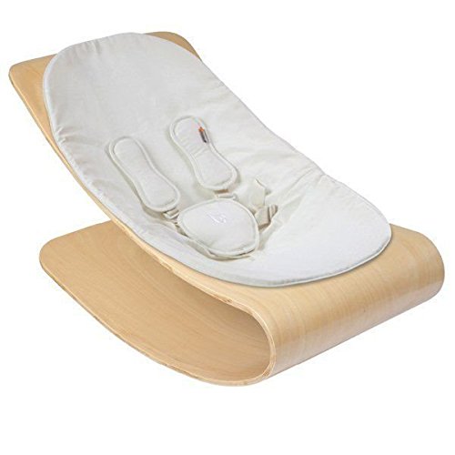 Bloom Coco Stylewood Modern Baby Lounger/Rocker/Bouncer - Natural Wood Frame w/ Organic Cotton Baby-Facing Seat Pad (Coconut White)