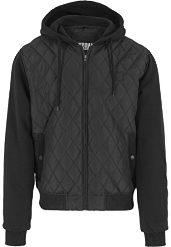 Urban Classics Herren Sweatjacke mit Kapuze Hooded Diamond Quilt Jacket, Streetwear Steppjacke fr Mnner, blk/blk, Gre S