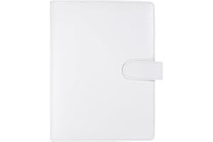 WITHYU A5 Leather Binder Organiser with Magnetic Closure | 6-Ring Binder Personal PU Cover（No Inner Pages） for Planner, Card Storage & Office Use | Gift-Ready School & Work Notebook (White)