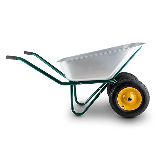 Waldbeck Heavyload Schubkarre Schiebkarre Gartenkarre (2 Räder, 120 Liter Volumen, max. 320 kg Zuladung, Stahl, verzinkte Wanne, Luftbereifung) grün-silber - 4