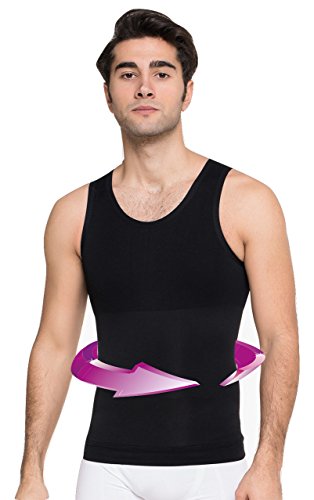 formeasy Herren nahtlos hüfthoch ärmellos Singlet, Korsett, Bauch Kontrolle, L, schwarz