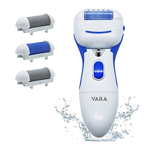 Appareil électrique callosités pieds VARA, à piles, étanche, avec 4 rouleaux de secours - pour des pieds soyeux et bien entretenus!