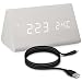 Produktbild kwmobile Wecker Uhr in Holzoptik digital - Digitalwecker Anzeige von Uhrzeit Temperatur Datum - Alarm Clock mit USB Kabel in Weiß mit weißen LEDs