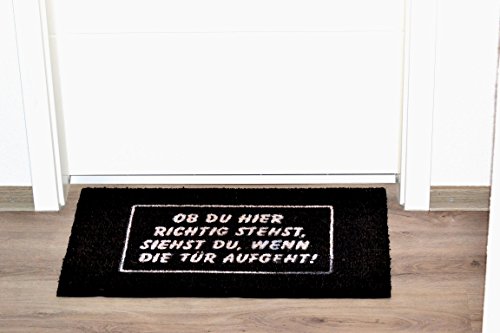 Bambelaa! Fußmatte „Ob Du Hier Richtig Stehst…“ Kokos (ca. 75×45 cm) Rutschfeste Pvc Gummi Unterlage Schwarz 1 Stück - 4