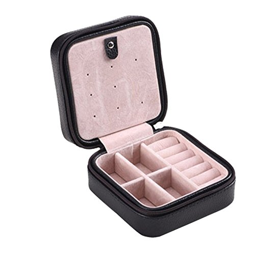 JOYOOO Cream Faux Leather Portable Travel Jewellery Box Case For Earring/Ring/Necklace etc (Schwarz)