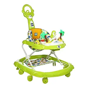 Mee Mee Simple Step Baby Walker with Push Handle, Foot Mat & Stopper (Green)