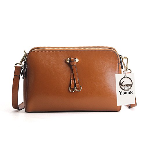 Sac à bandoulière Sac à bandoulière Sac à bandoulière en Cuir véritable Yoome Femmes Petit Sac à bandoulière Double Zip - Brown