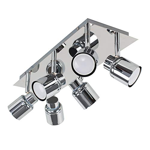 Modern 6 Way Polished Chrome Adjustable IP44 Bathroom Ceiling Spotlight - Complete with 5w LED GU10 Bulbs [6500K Cool White]