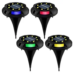 Epyz Solar Ground Lights, Outdoor Solar Garden Disk Lights, Multi-Color Auto-Changing 10 LED Waterproof In-Ground for Lawn Patio Pathway Yard Deck Walkway Light [ Pack of 4, Multicolour ]