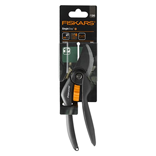 Fiskars Bypass-Gartenschere für frische Äste und Zweige, Antihaftbeschichtet, Hochwertige Stahl-Klingen, Länge 20 cm, Schwarz/Orange, SingleStep, P26, 1000567 - 5