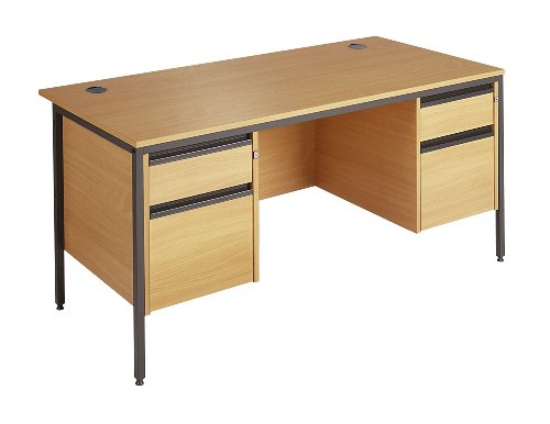 Minuet 1532 Straight Desk 4 Legs 2 and 2 Drawer Fixed Pedestal - Oak